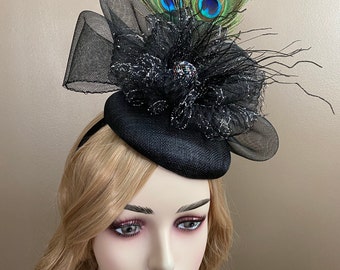 Casquette noire Derby Kentucky. Chapeau de fête des mères. Bibi noir. Chapeau d'église. Chapeau Ascot. Chapeau de mariage. Chapeau pour le thé. Chapeau de course