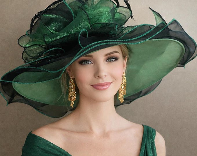 Green/black Organza Kentucky Derby Hat: Ascot Tea Party Horse Race Oaks ...