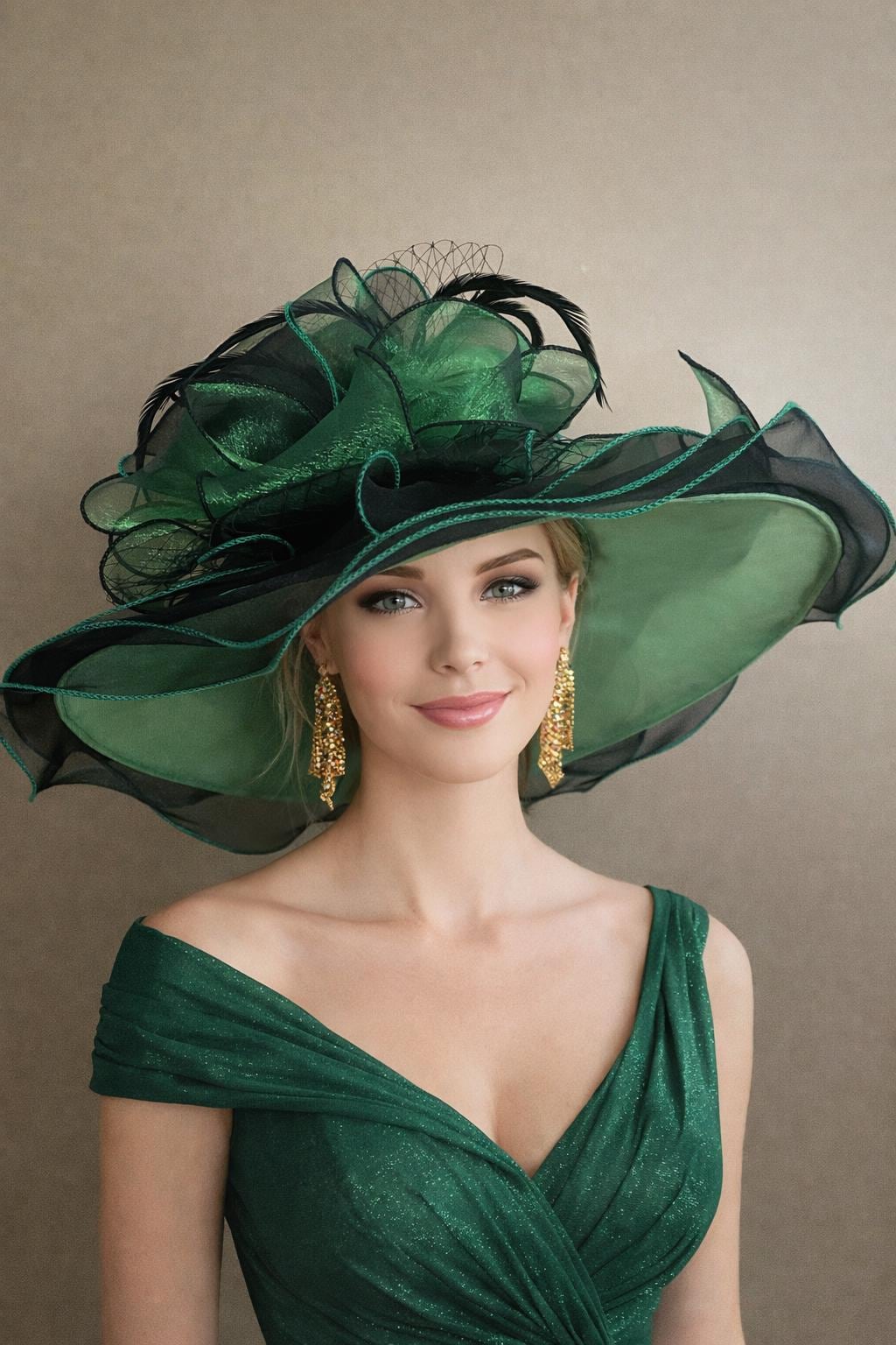 Green/black Organza Kentucky Derby Hat: Ascot Tea Party  display picture 3