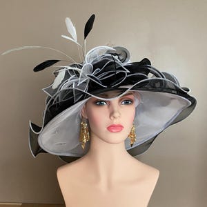 Black & White Organza Kentucky Derby Hat: Ascot Tea Party Race Day
