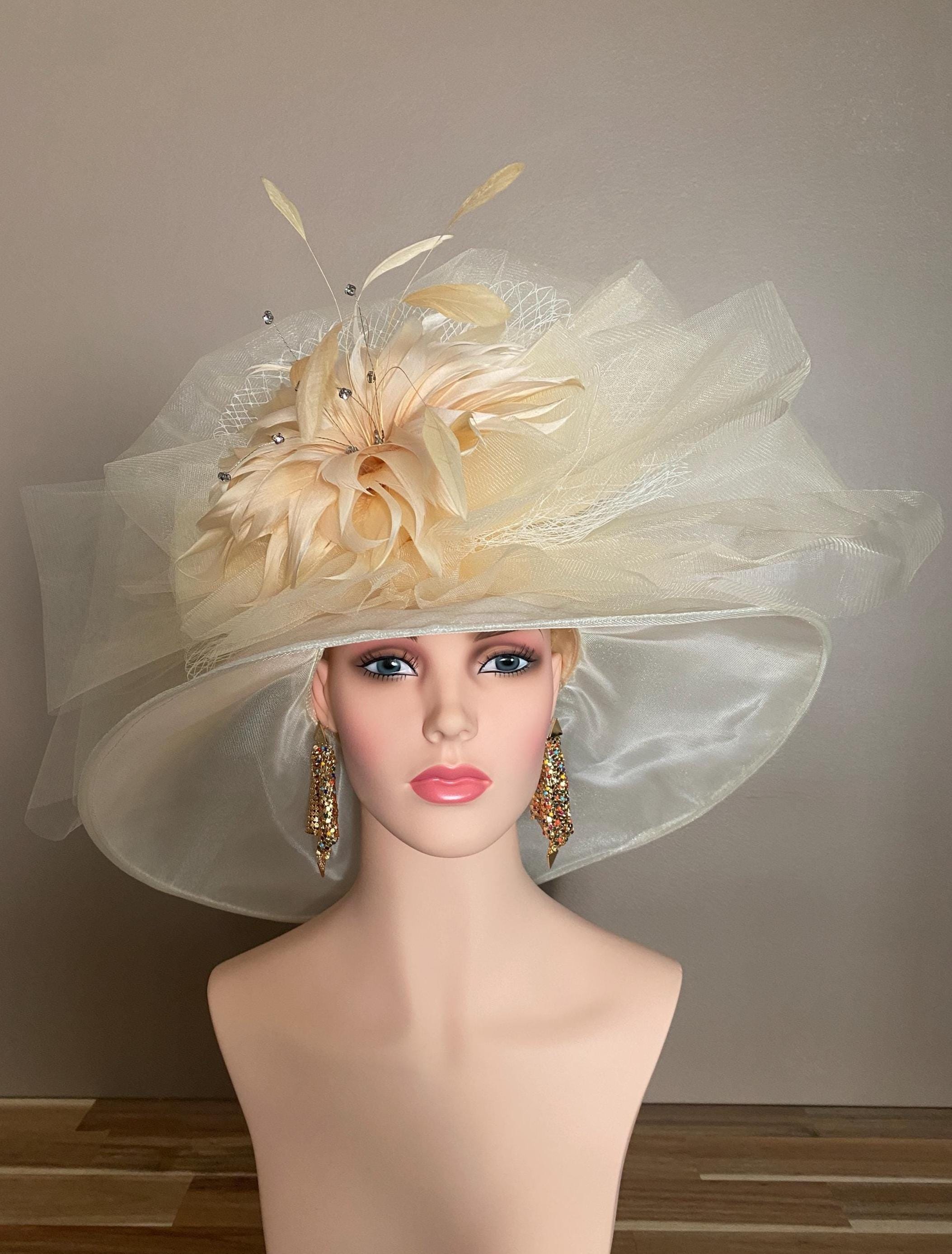 Champagne Wide Brim feathers Kentucky Derby ,garden party elegant hat. Amazon.com: IZUS Women main image 3