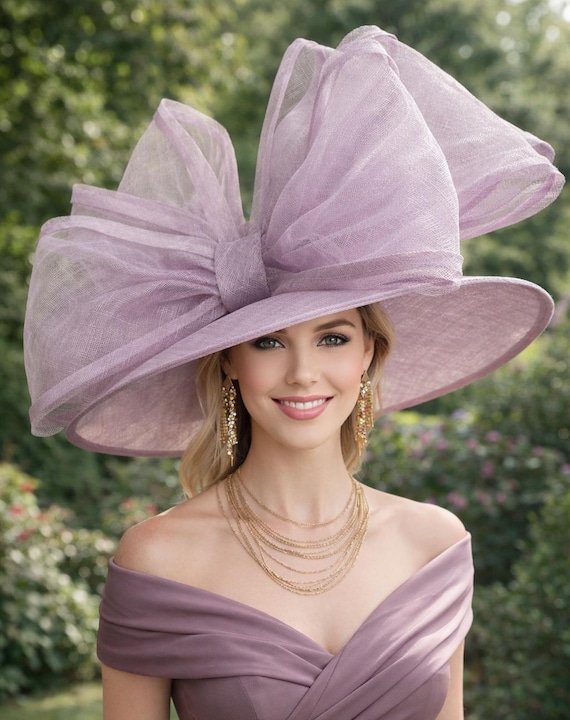 Wide Brim Sweet Lavender Sinamay Derby Hat With Extra Large  display picture 1