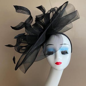 Black Fascinator Hat: Handmade Horsehair & Feather Ascot Headband