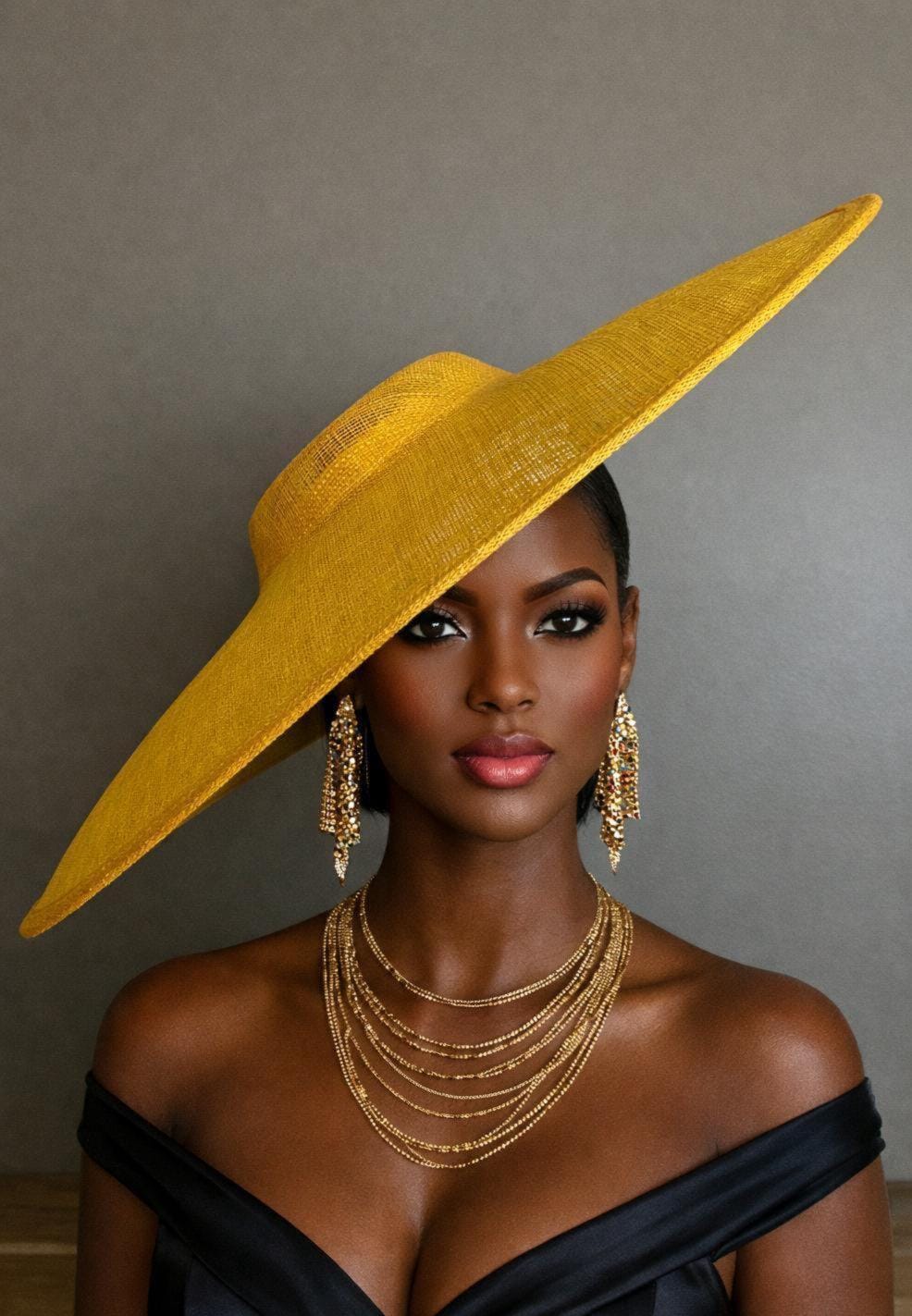 green emerald velvet dress Yellow Satin Ribbon Church hat/Shenor Collections main image 1