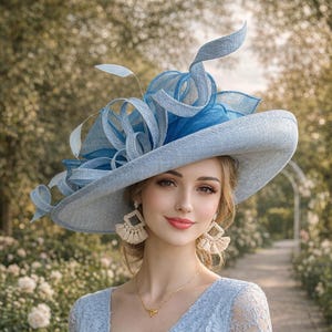 Powder Blue Sinamay Kentucky Derby Hat(g9): Elegant Race Day  display picture 2