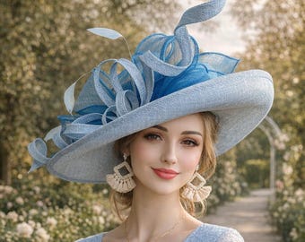 Powder Blue Sinamay Kentucky Derby Hat(G9): Elegant Race Day Bow