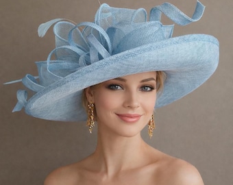 Powder Blue Sinamay Kentucky Derby Hat(G6): Tea Party Race Day Church Hat