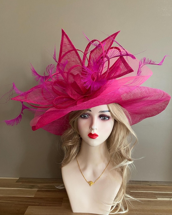 Fuchsia Pink Kentucky Derby Hat(g3): Wide Brim Sinamay Bow  display picture 3