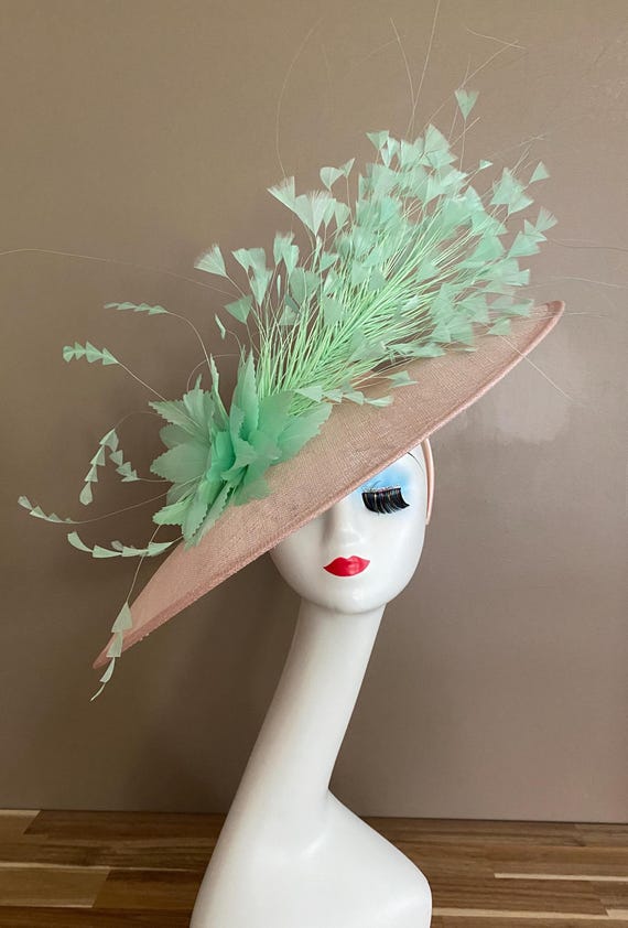 Elegant Mint and Pink Floral Feather Fascinator Hat - Women Accessories Floral Kentucky Derby Hat, Mauve Pink Green Royal Ascot  main image 2