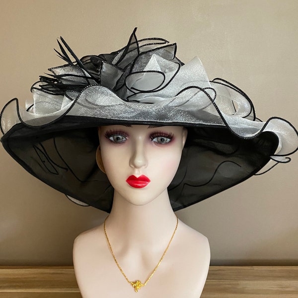 Black/White Kentucky Derby Hat. Organza Dress Hat. Mother's Day Hat. Easter Hat. Church Hat. Ascot Hat. Tea Hat. Cocktail Hat. Race Day Hat