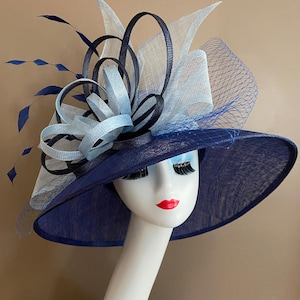 Navy Blue Kentucky Derby Hat: Sinamay Bow Ascot Hat
