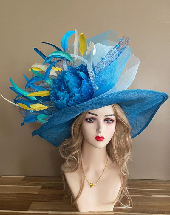 Elegant blue and green Kentucky Derby hat Teal Fascinator Kentucky Derby Hat Blue Hydrangea Flowers  main image 3