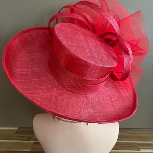 Red Large Wide Brim Sinamay Kentucky Derby Hat(G7): Netting Bow with Sinamay Flower image 10