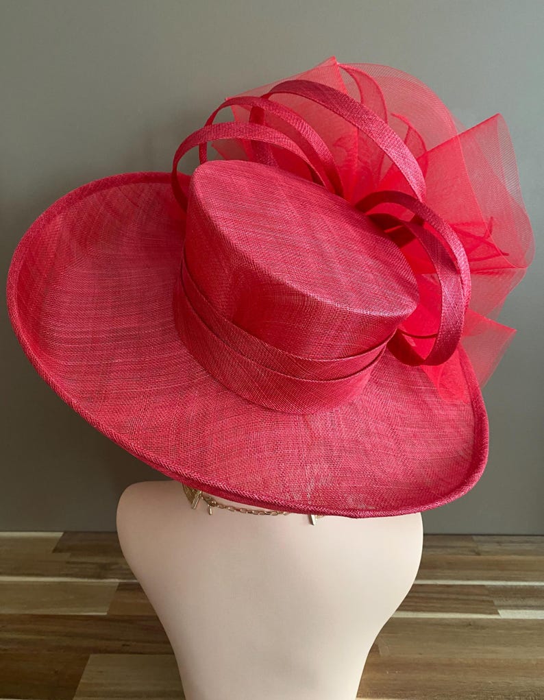 Red Large Wide Brim Sinamay Kentucky Derby Hat(G7): Netting Bow with Sinamay Flower image 10