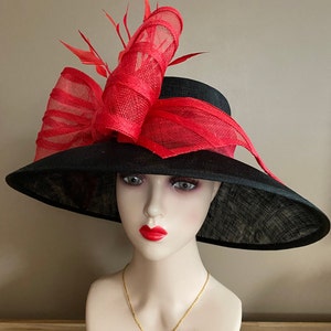 Black/red Wide Brim Church Carriage Kentucky Derby Hat With - Etsy