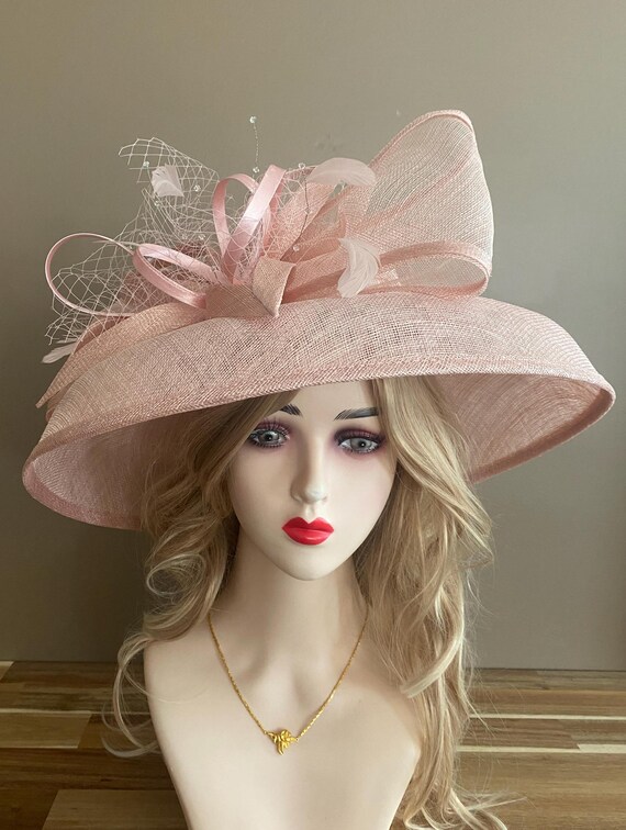 Blush Pink Sinamay Kentucky Derby Hat(m9): Feathered Wedding  display picture 2