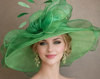 Green Organza Kentucky Derby Hat: Ascot Tea Party Dress Hat