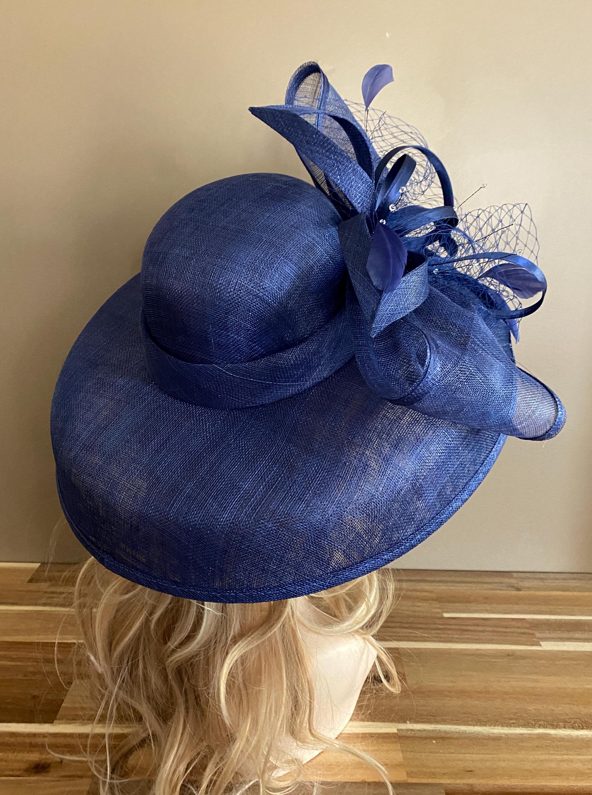 Navy Blue Sinamay Kentucky Derby Hat(m4): Rhinestone Bow 