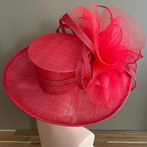 Red Large Wide Brim Sinamay Kentucky Derby Hat(G7): Netting Bow with Sinamay Flower image 9