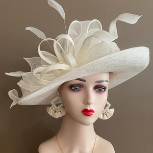 Ivory White Sinamay Kentucky Derby Hat: Elegant Wedding Race Day Hat