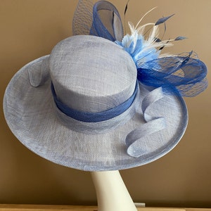 Pale/denim Blue Church Carriage Kentucky Derby Hat With Navy Blue/white ...