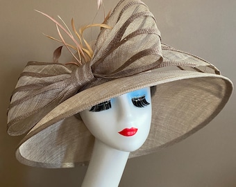 NEW Mocha Brown Satin & Feathers Fascinator Hat For tea Parties horse Derby Brown Satin Feather Fascinator: Derby, Tea Party, Wedding  main image 3