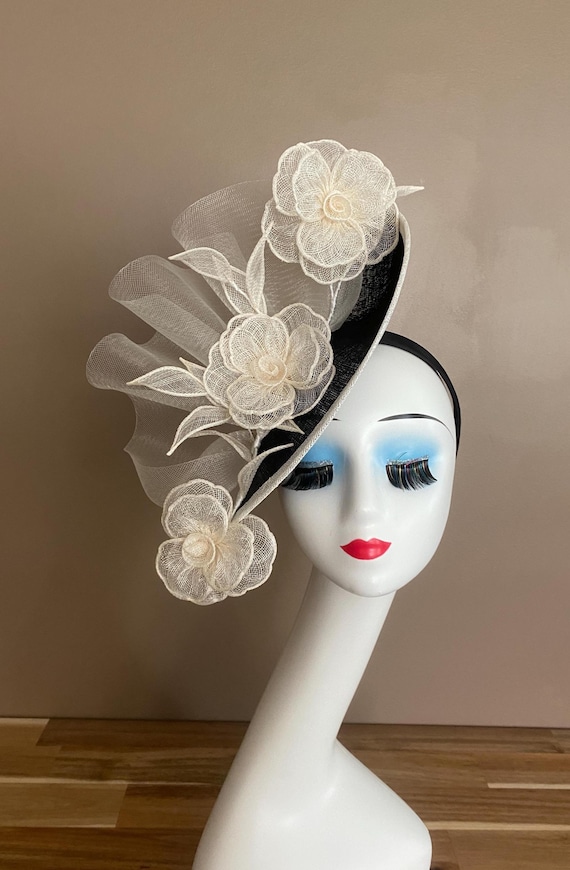 Ivory Sinamay Kentucky Derby Fascinator: Black & White 