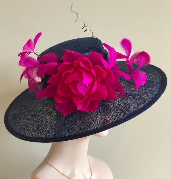 Navy Blue/hot Pink Kentucky Derby Hat 