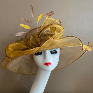 Gold Organza Kentucky Derby Hat: Ascot Tea Party Dress Hat
