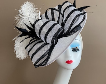 Black and White Polka Dots Kentucky Derby Feather Flower  display picture 1