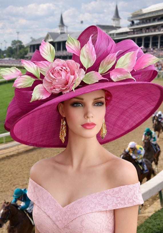 Pink Winning Oversized Kentucky Derby Hat Pink Big Brimmed Kentucky Derby Hat – Over The Top Hats main image 3