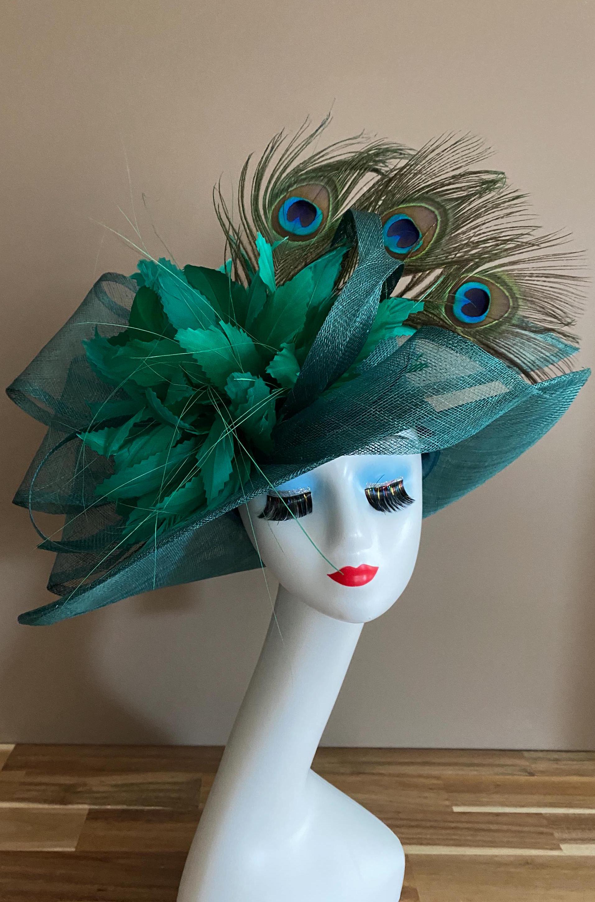 Emerald Green Kentucky Derby Hat(m8): Wide Brim Sinamay Bow  display picture 2