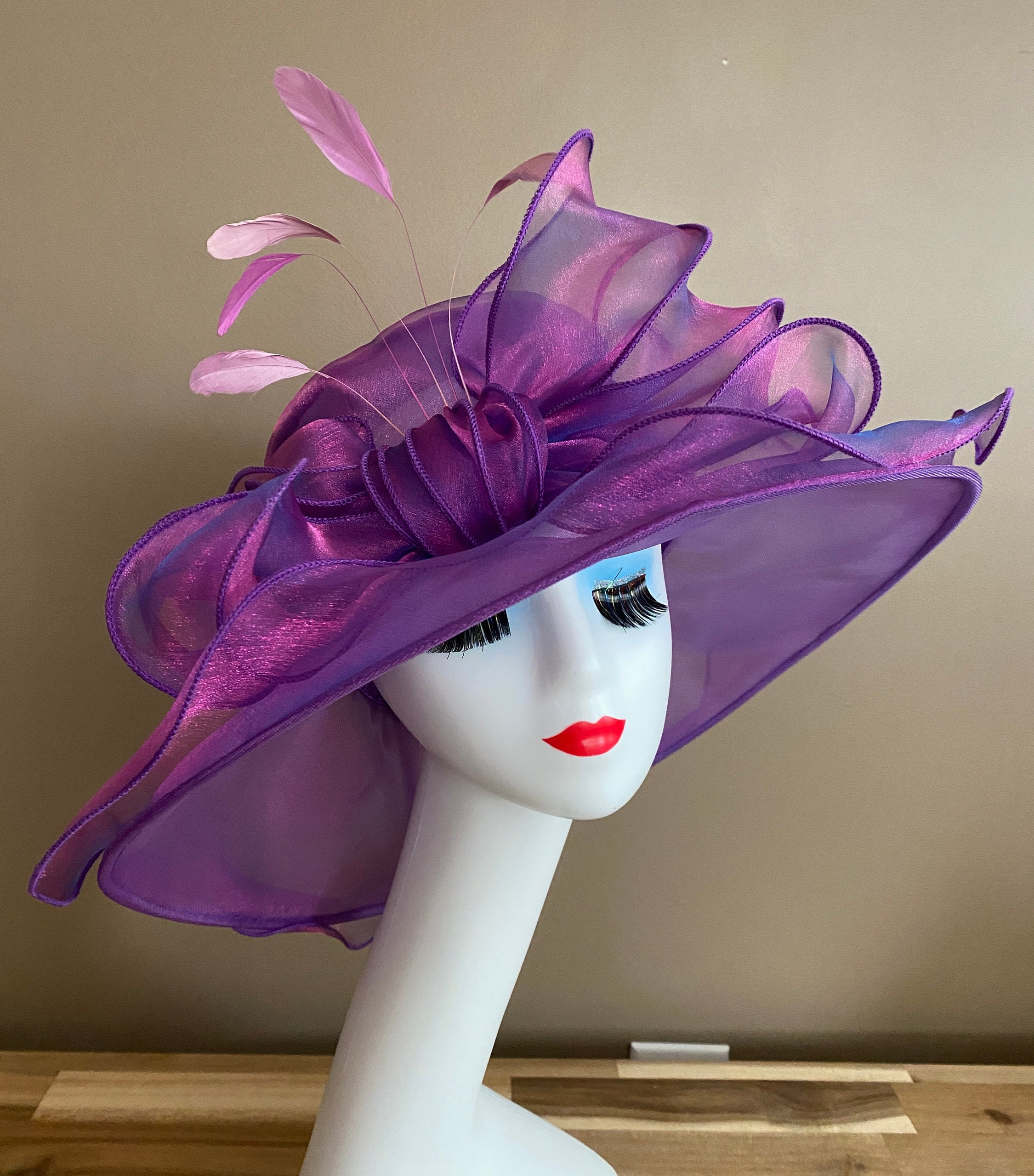 Beautiful Lavender Church Hat/ Dress Hat by Jessica Taylor Yellow hat burning Peaks and Waves Designs main image 2