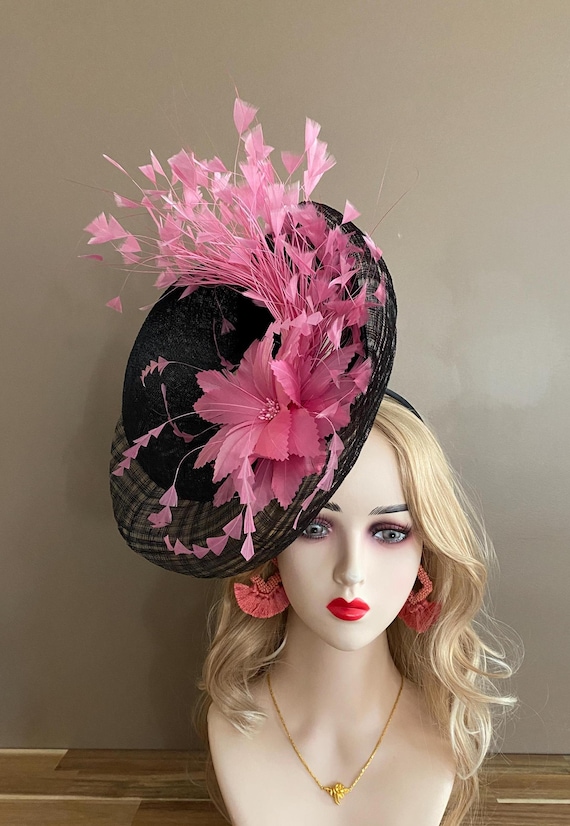 Black and Pink Feathered Headband Stunning Pink & Black Feathered Headband - New! Mardi Gras  main image 4