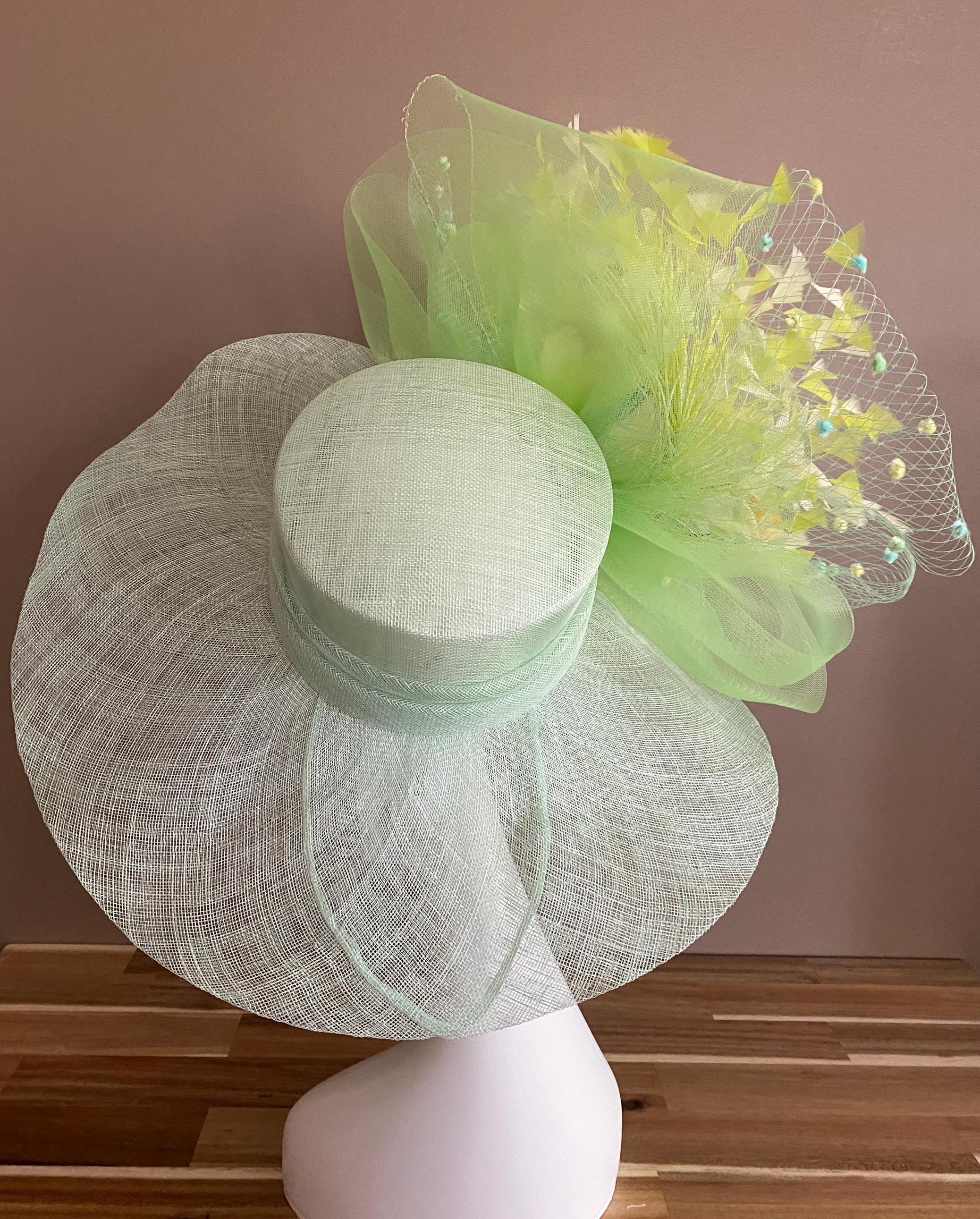 Derby Hat ? Macy\'s Mint Green Woven Sun Hat with Floral Accent M22019 ( Mint Green ) Kentucky Derby Hat Church Hat Wedding  main image 2