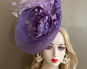 Kentucky Derby Hat Purple Mesh Fascinator Hat Wedding Tea Party Horse Race Ready Sd518(lavender Purple+ More Option) 8” Jumbo Wide Brim  main image 3