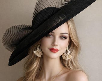 Vintage Crinoline Black Fascinator Kentucky Derby Church Hat Black Feather Kentucky Derby Fascinator Hat for Women, Tea  main image 4