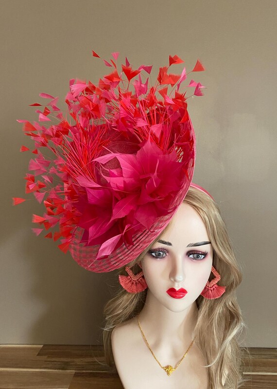 Fluorescent Pink Feather Fascinator(g6): Kentucky Derby Race  display picture 2