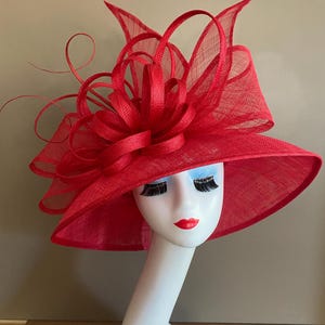 Red Sinamay Wide Brim Derby Hat: Kentucky Race Day Tea Hat