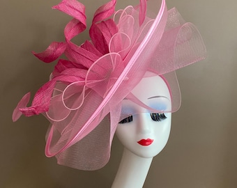 Pink/Flamingo Kentucky Derby Hat. Handmade Derby Hat. Pink Fascinator. Pink/Flamingo Wedding Ascot Tea Race Easter Mother&#39;s Day Hat