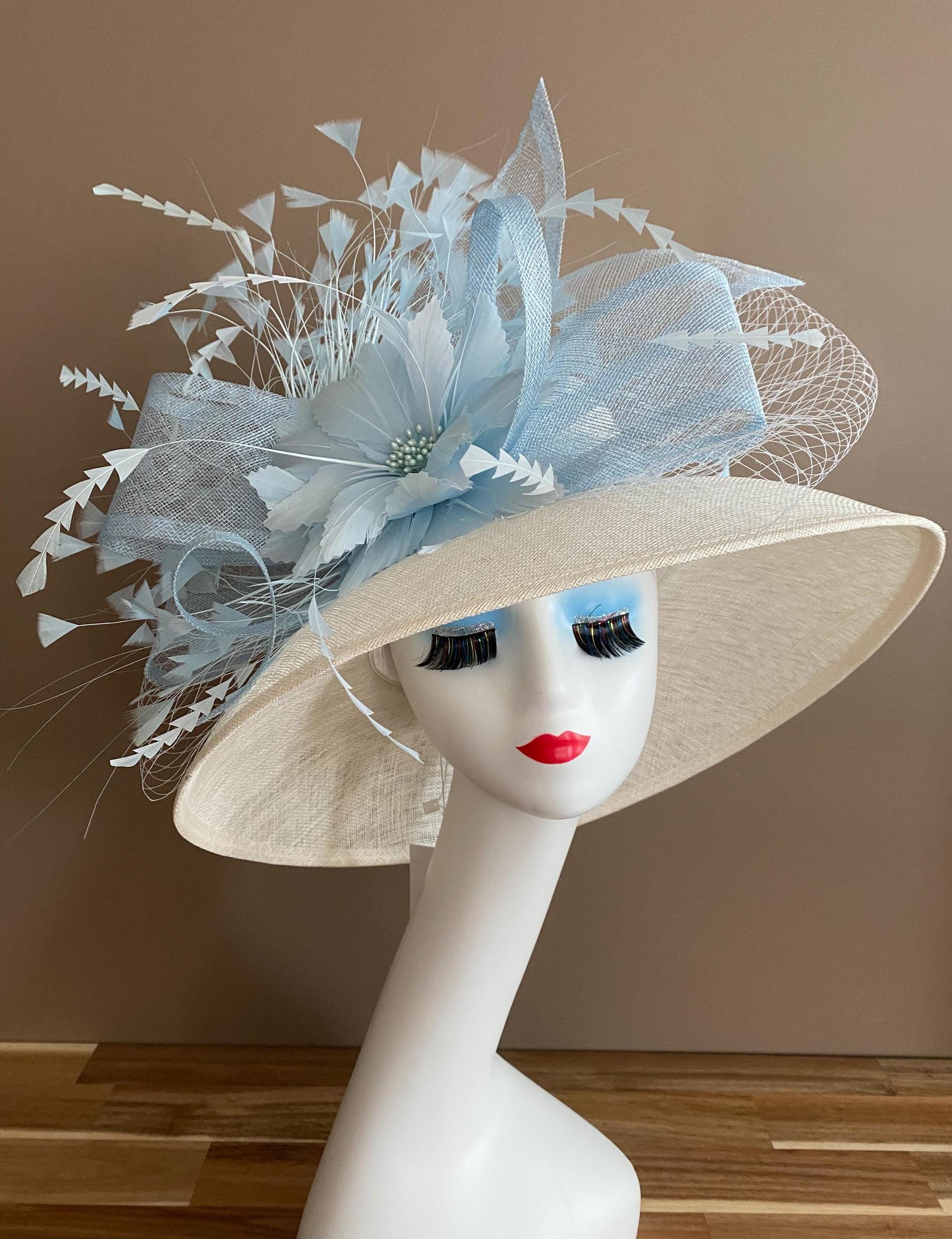 Scala Derby Sinamay Wide Brim Kentucky Derby Hat Ivory Navy OS Adjustable Kentucky Derby Hat: Ivory Sinamay Wide Brim for Church & Tea  main image 2