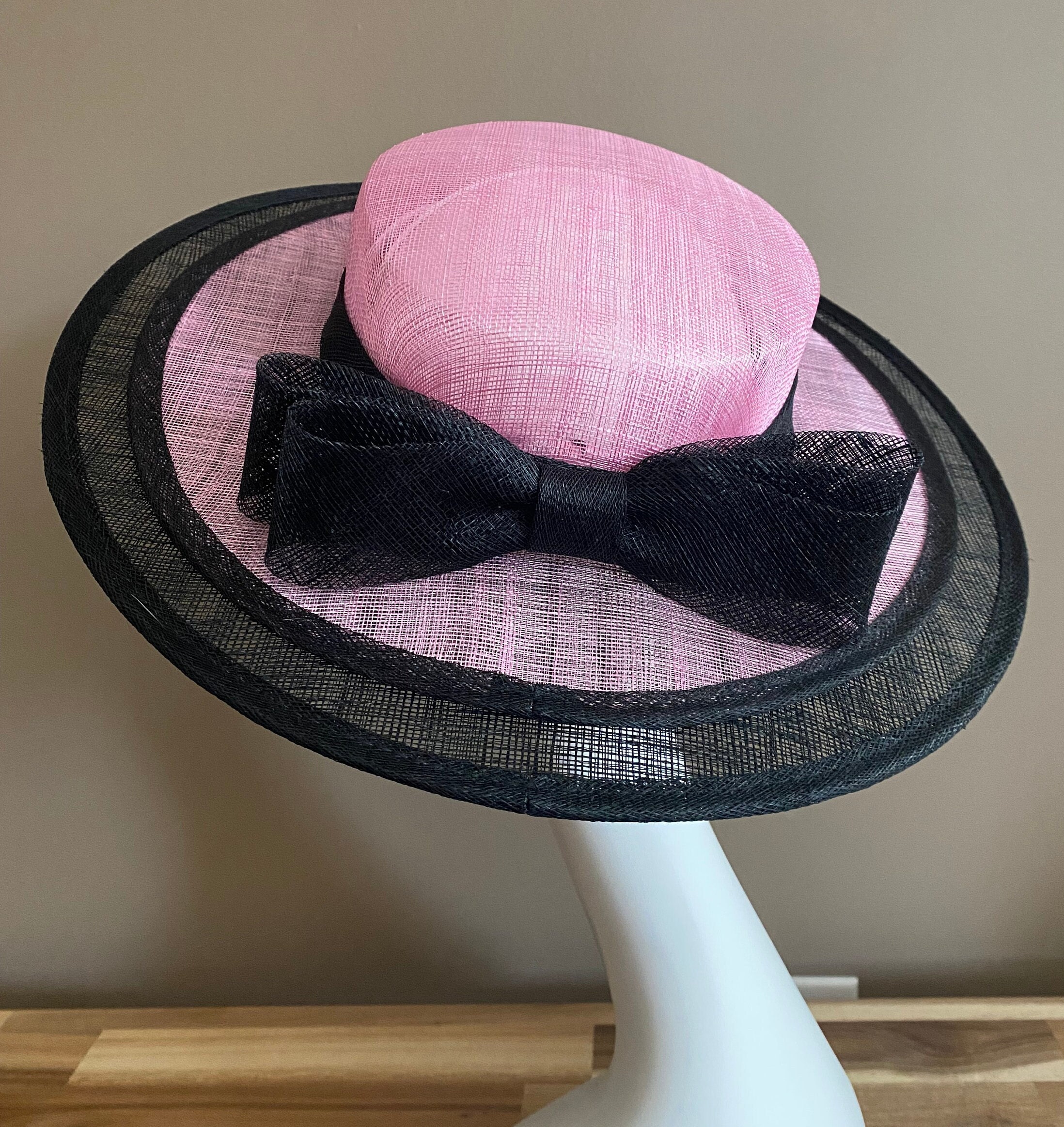New Kentucky Derby Hat Elegant Pink Sinamay Bow Royal Ascot KY Oaks Fascinator Pink Sinamay Kentucky Derby Fascinator(m11): Bow/ribbons - Etsy main image 3