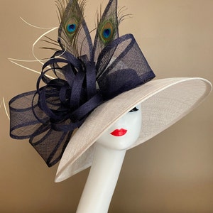 Ready to Ship White Ivory/Navy Blue Kentucky Derby Hat. Church Hat. Easter Hat. Wedding Hat. Race Day Hat. Mother Day Hat. Ascot Hat