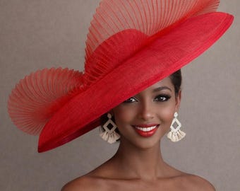 Gorgeous Red Feathers Fascinator Kentucky Derby, High Tea Church, Fune… M22021( Red/black )Kentucky Derby Church Wedding Tea Party  main image 2
