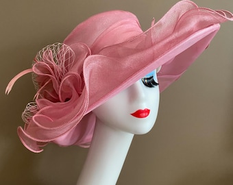 Light Pink Organza Derby Hat: Ascot, Tea Party, Easter, Church Hat