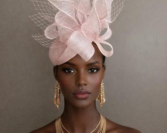 Soft Pink Sinamay Kentucky Derby Fascinator: Bow/Ribbons (M9)