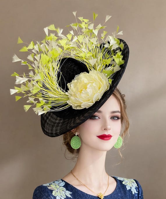 Black Kentucky Derby Fascinator(g6): Feather Flower Sinamay  display picture 2