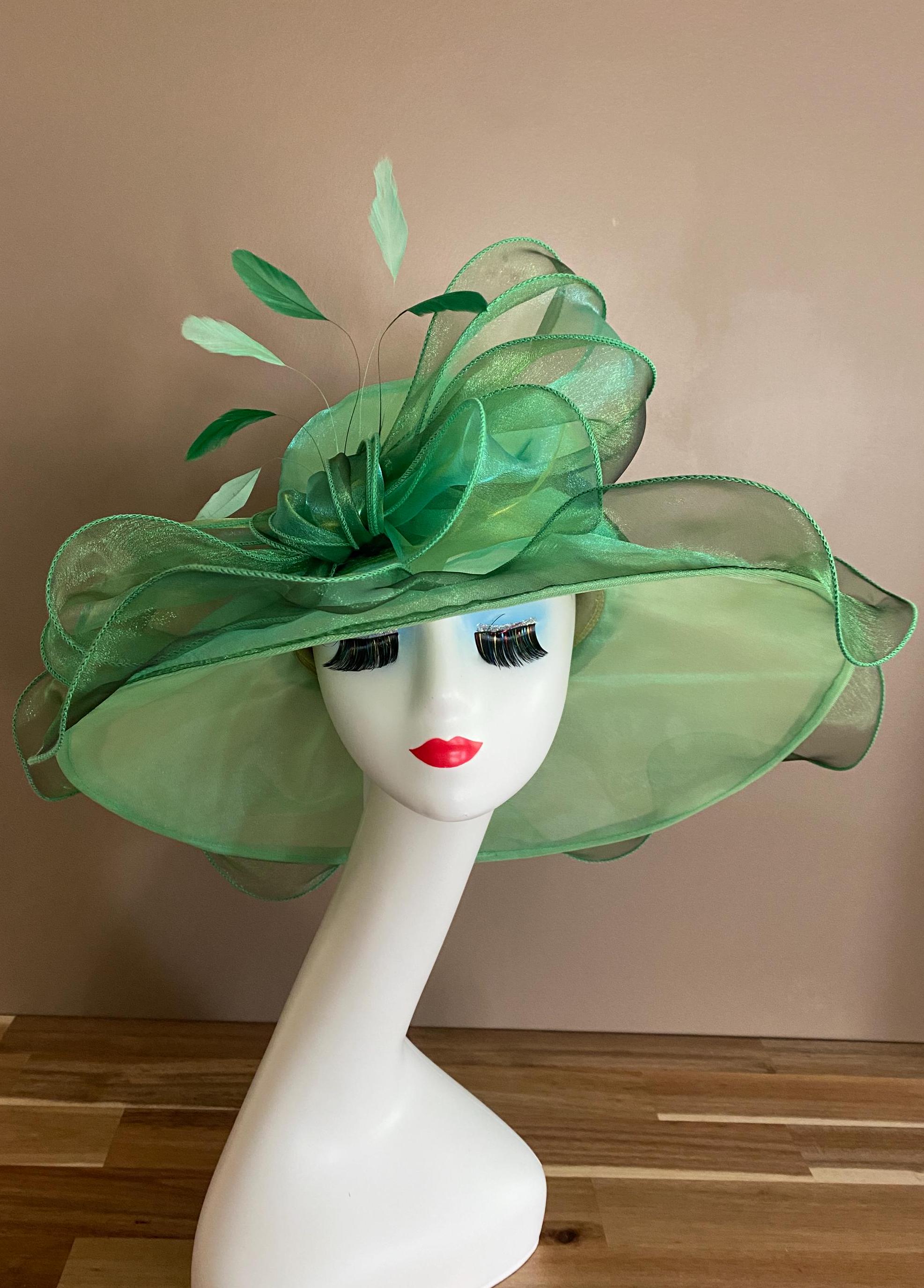 Green Organza Kentucky Derby Hat: Ascot Tea Party Dress Hat 