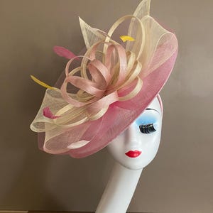 Blossom Pink Sinamay Fascinator: Kentucky Derby Hat with Ribbon Flower