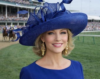 Kentucky Derby Hat Wide Brim Sinamay, Statement Bow Hat 